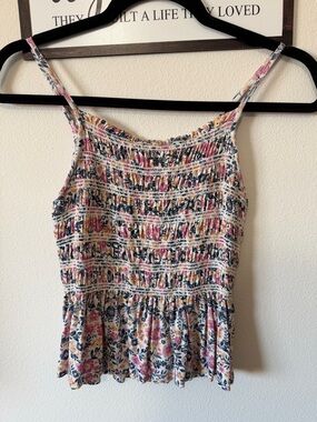 SO Floral Smocked Tank Top in White, Pink, Navy